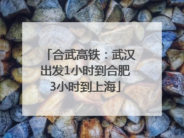 合武高铁：武汉出发1小时到合肥3小时到上海