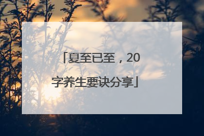夏至已至，20字养生要诀分享