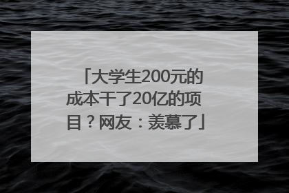 大学生200元的成本干了20亿的项目？网友：羡慕了