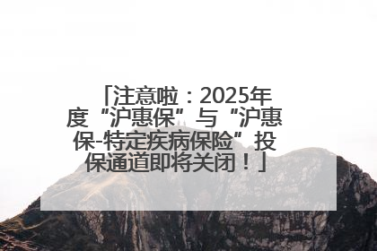 注意啦：2025年度“沪惠保”与“沪惠保-特定疾病保险”投保通道即将关闭！